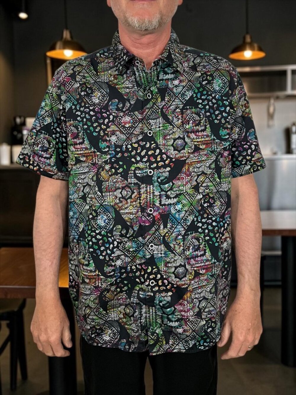 Robert Graham Sport Shirt XL Black Bandana Print Short Sleeve Classic Fit